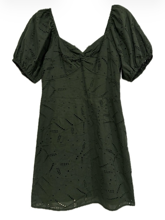 LC Lauren Conrad Dresses & Skirts - LC Lauren Conrad Petites Eyelet Mini Dress Puff Sleeve Olive Green Size PM NWT
